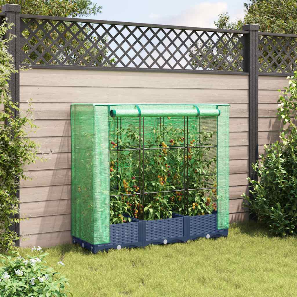 Raised Bed with Greenhouse Cover Rattan Look 120x40x123 cm