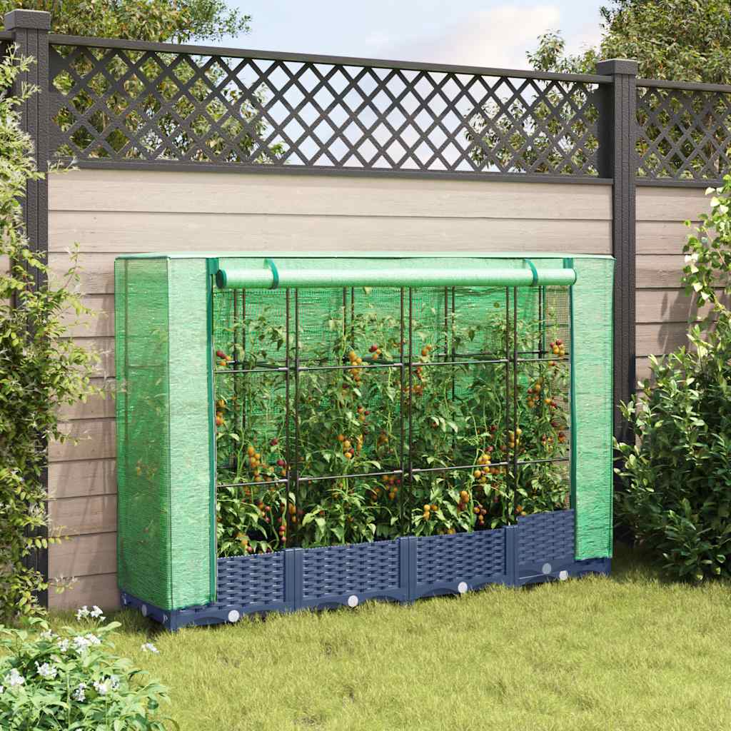 Raised Bed with Greenhouse Cover Rattan Look 160x40x123 cm