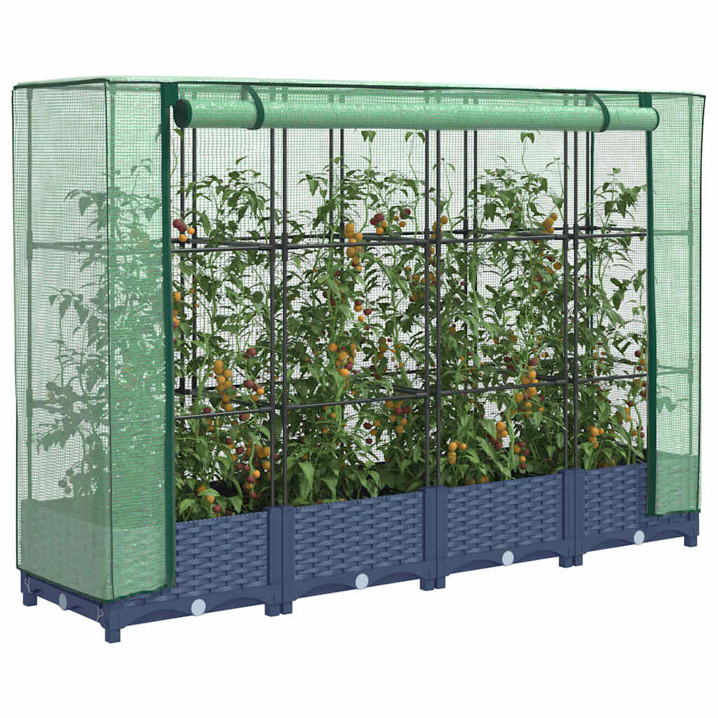 Raised Bed with Greenhouse Cover Rattan Look 160x40x123 cm