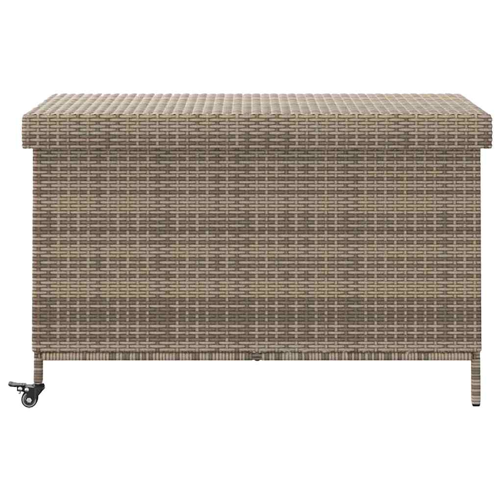 Garden Storage Box with Wheels Grey 110x55x73 cm Poly Rattan