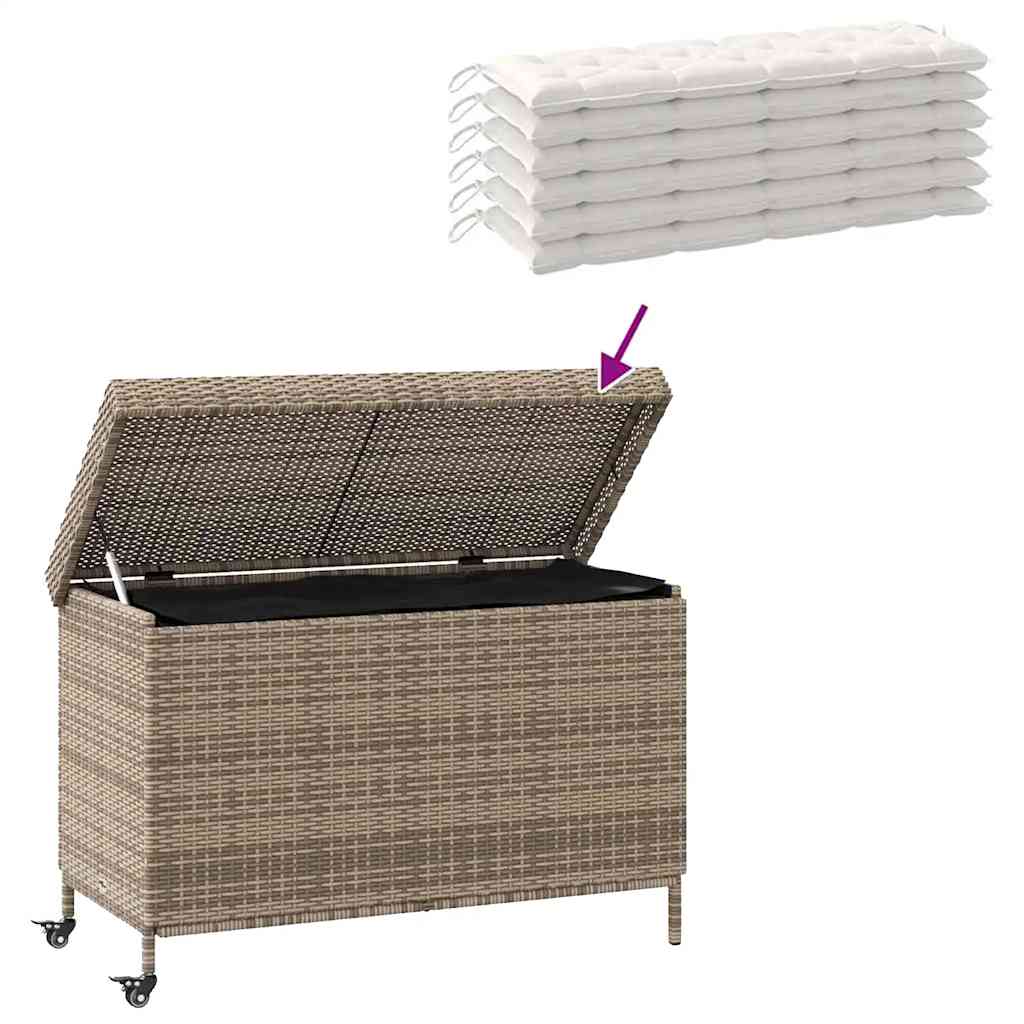 Garden Storage Box with Wheels Grey 110x55x73 cm Poly Rattan