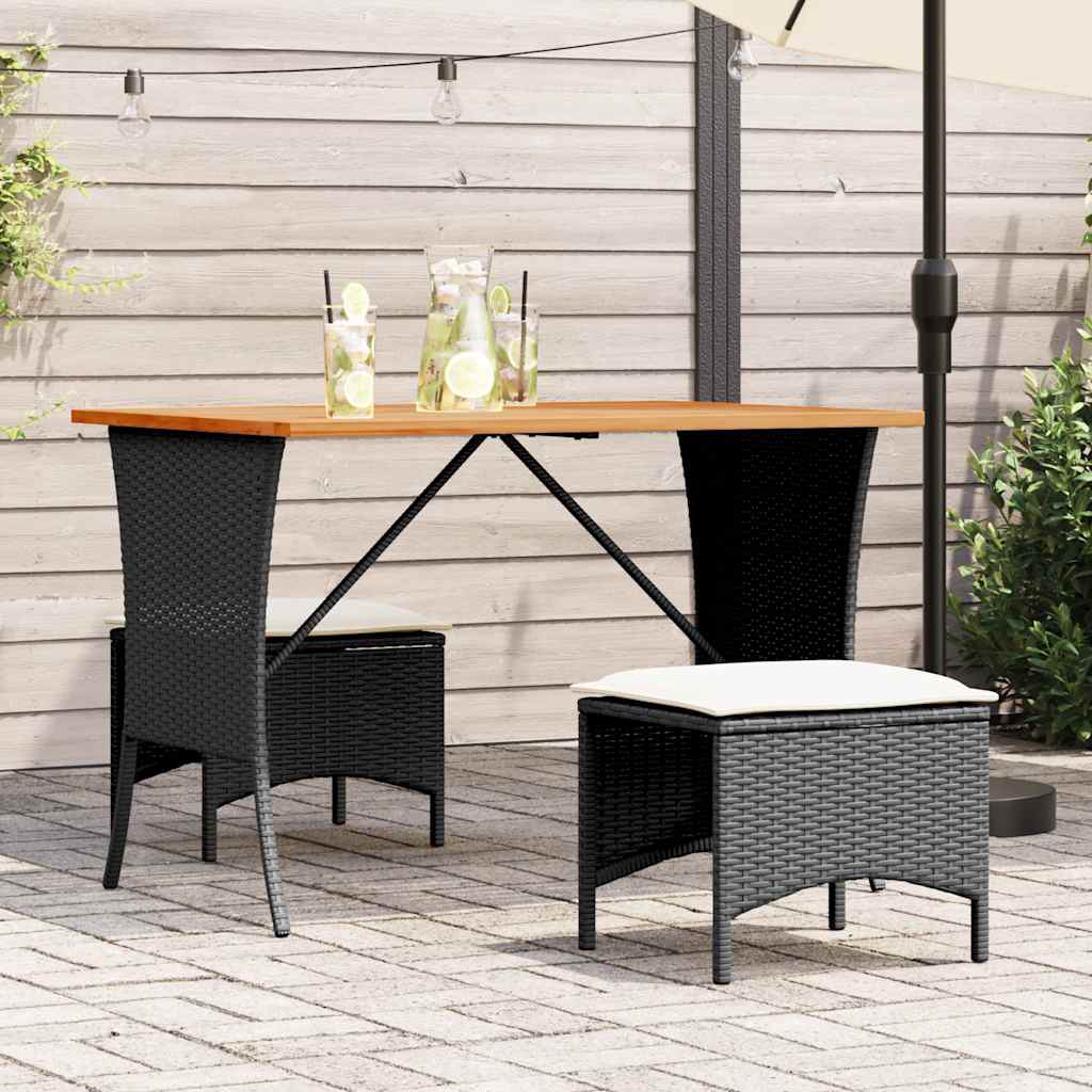 Garden Table with Acacia Wood Top Black 105x75x72 cm Poly Rattan