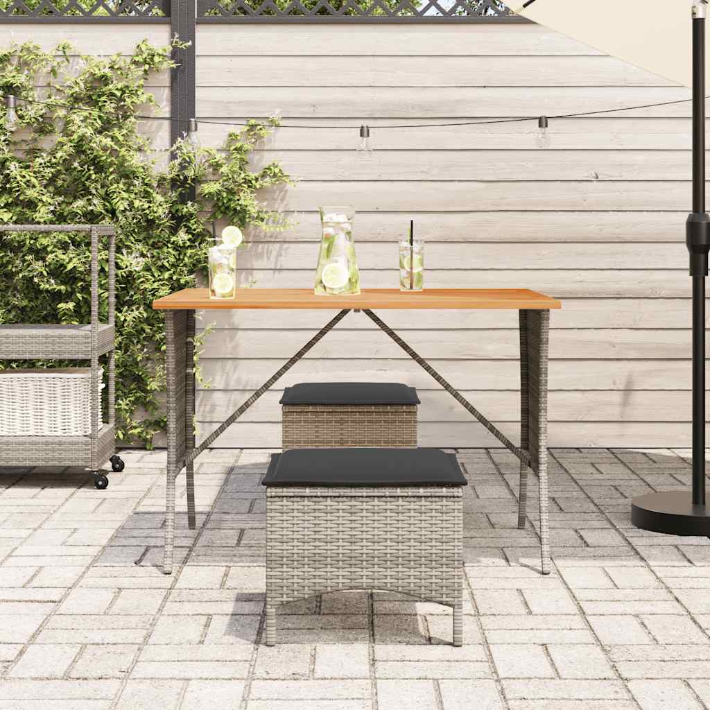 Garden Table with Acacia Wood Top Grey 105x75x72 cm Poly Rattan