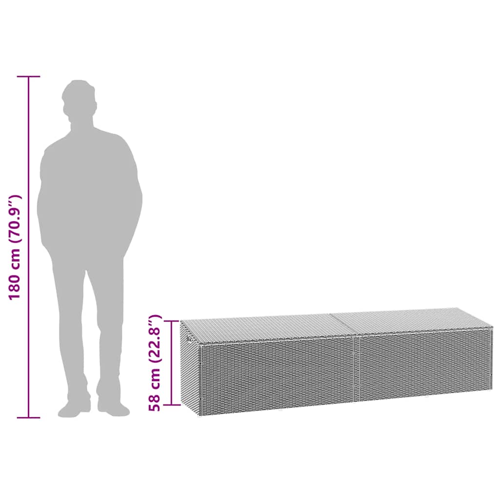 Garden Storage Box Brown 220x50x58 cm Poly Rattan