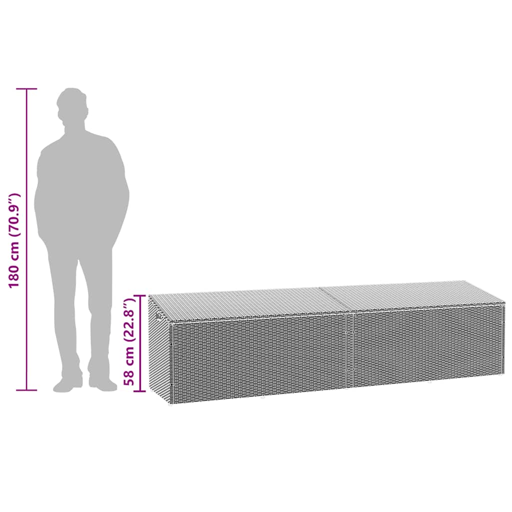 Garden Storage Box Grey 220x50x58 cm Poly Rattan