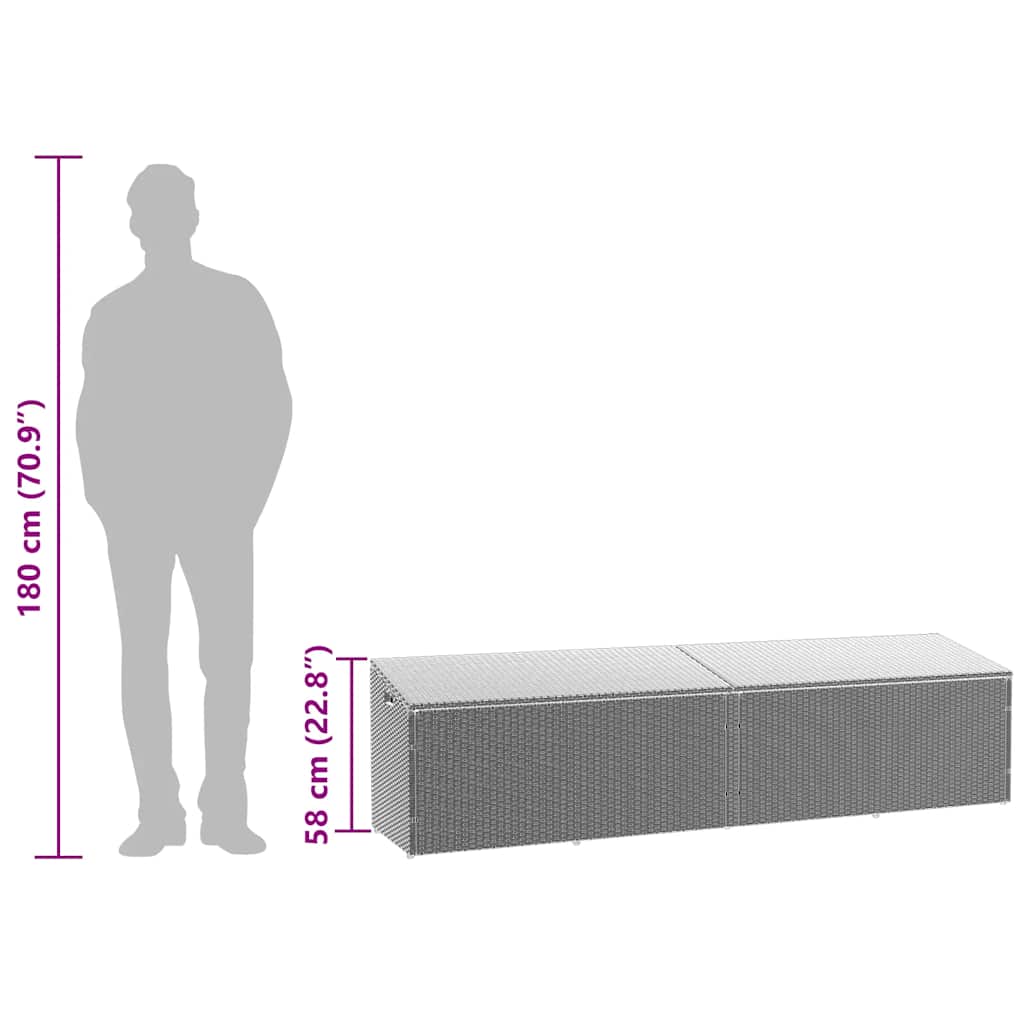 Garden Storage Box Light Grey 220x50x58 cm Poly Rattan