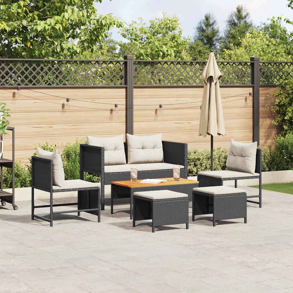 Garden Sofa Set 6 pcs Black and cream Poly Rattan