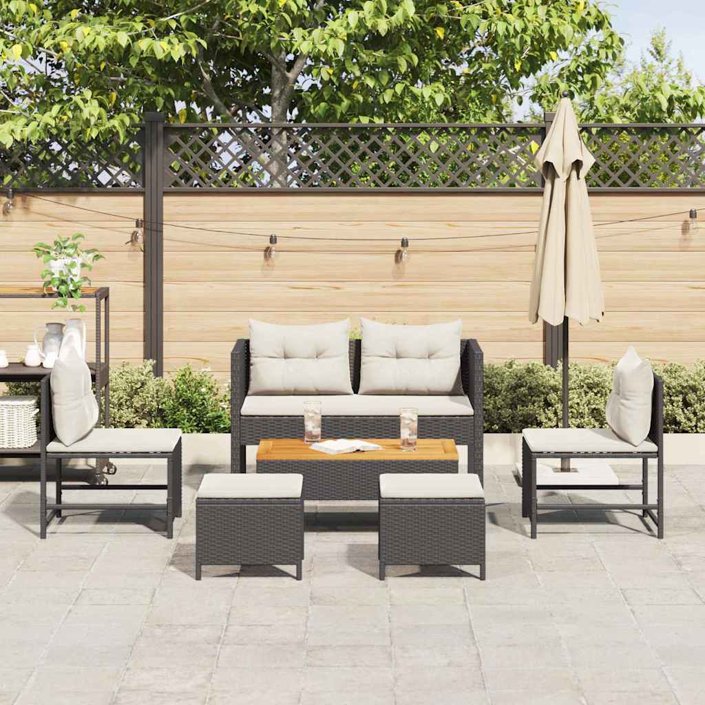 Garden Sofa Set 6 pcs Black and cream Poly Rattan