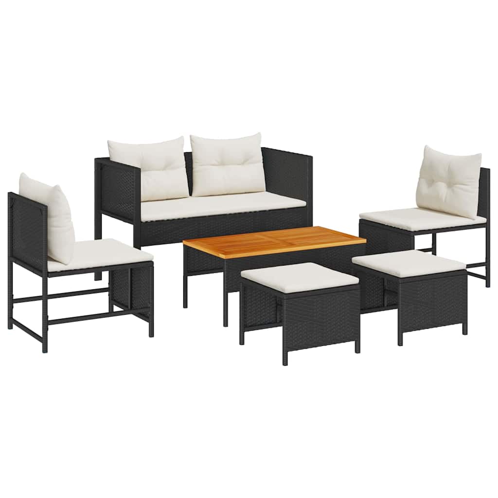 Garden Sofa Set 6 pcs Black and cream Poly Rattan