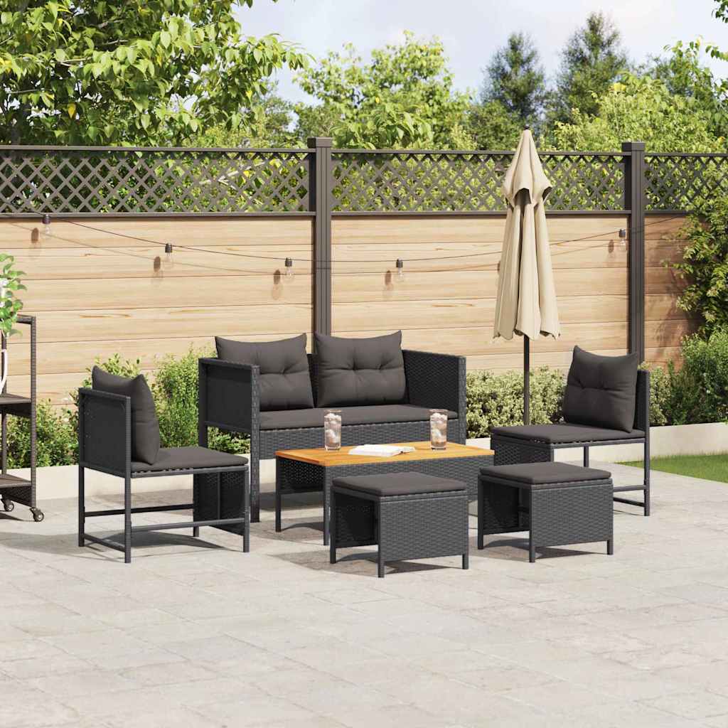Garden Sofa Set 6 pcs Black Poly Rattan