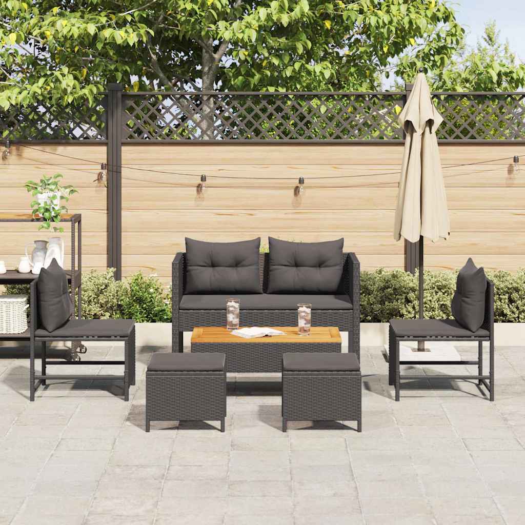 Garden Sofa Set 6 pcs Black Poly Rattan