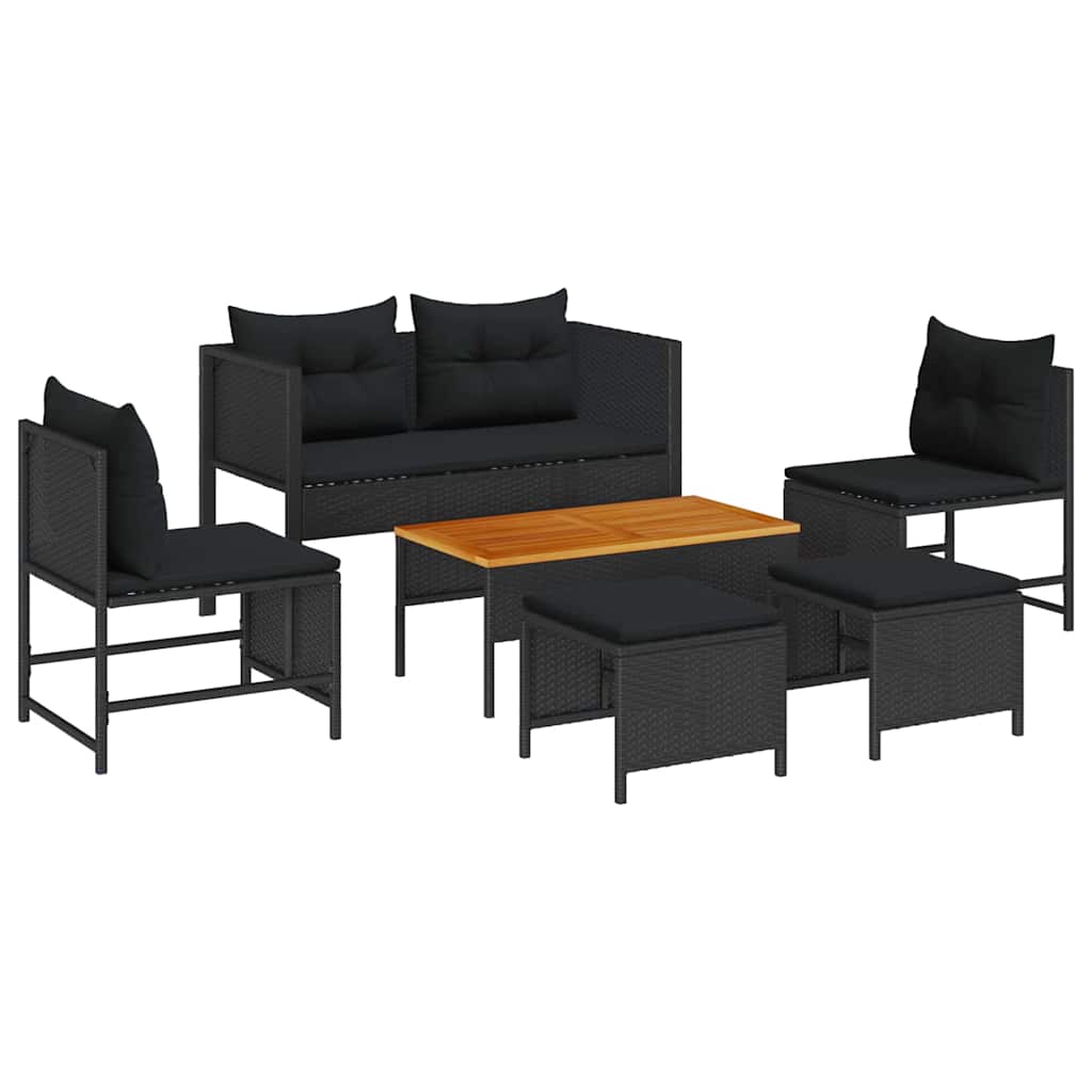 Garden Sofa Set 6 pcs Black Poly Rattan