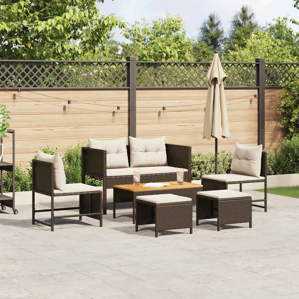 Garden Sofa Set 6 pcs Brown and cream Poly Rattan