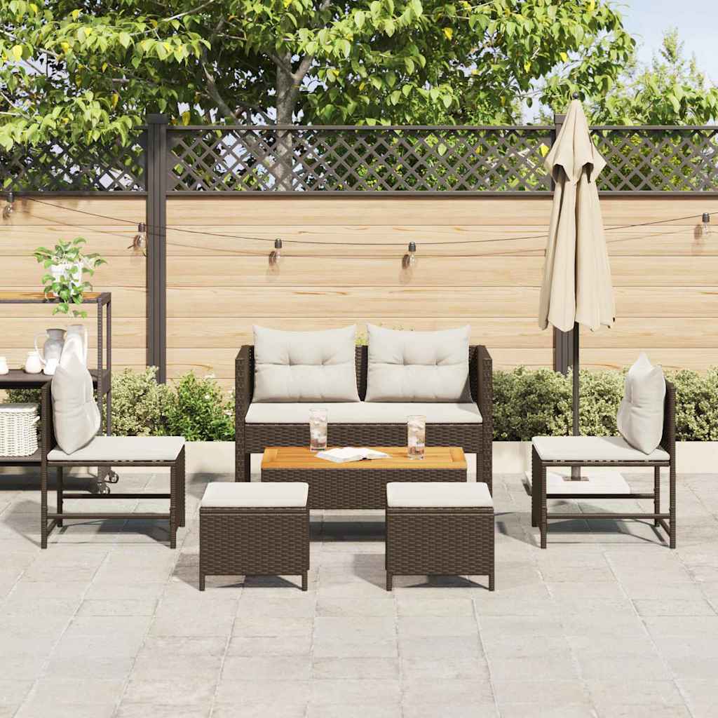 Garden Sofa Set 6 pcs Brown and cream Poly Rattan