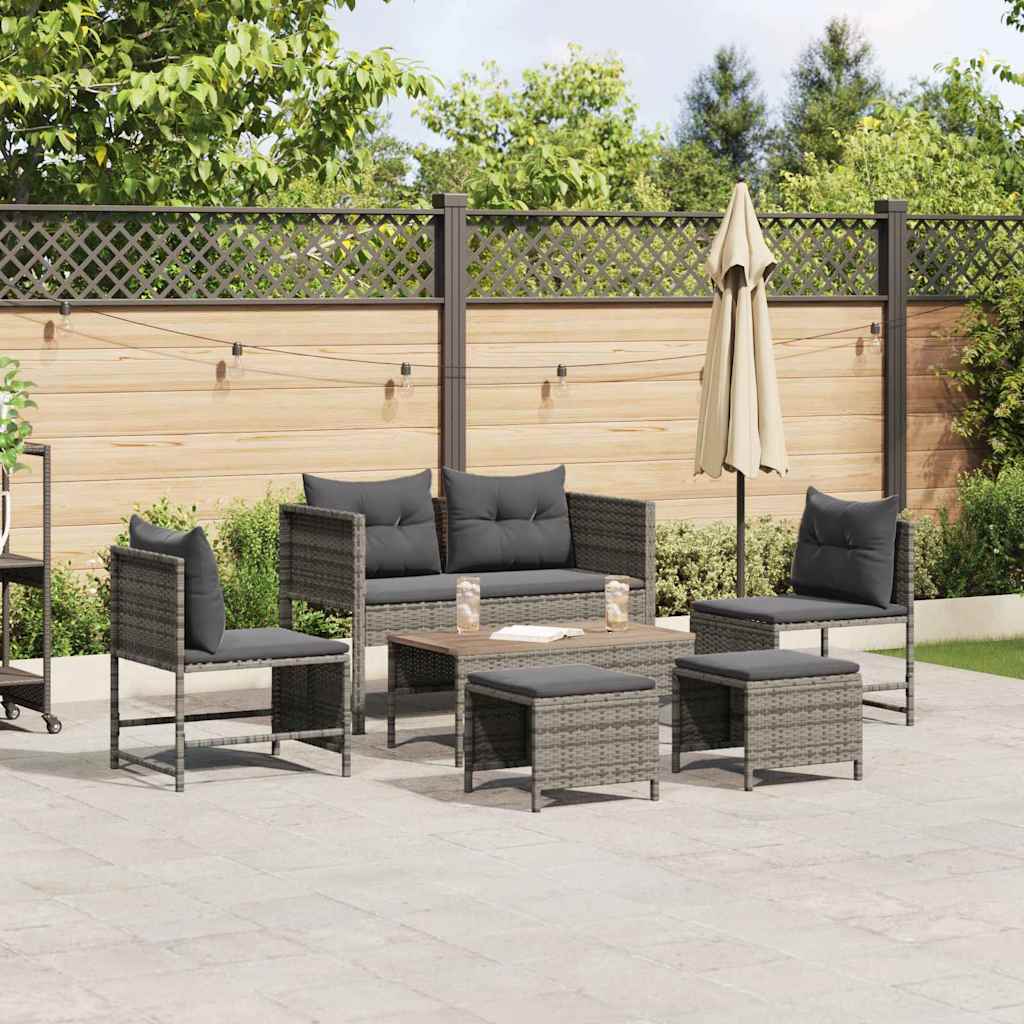 Garden Sofa Set 6 pcs Grey and dark grey Poly Rattan