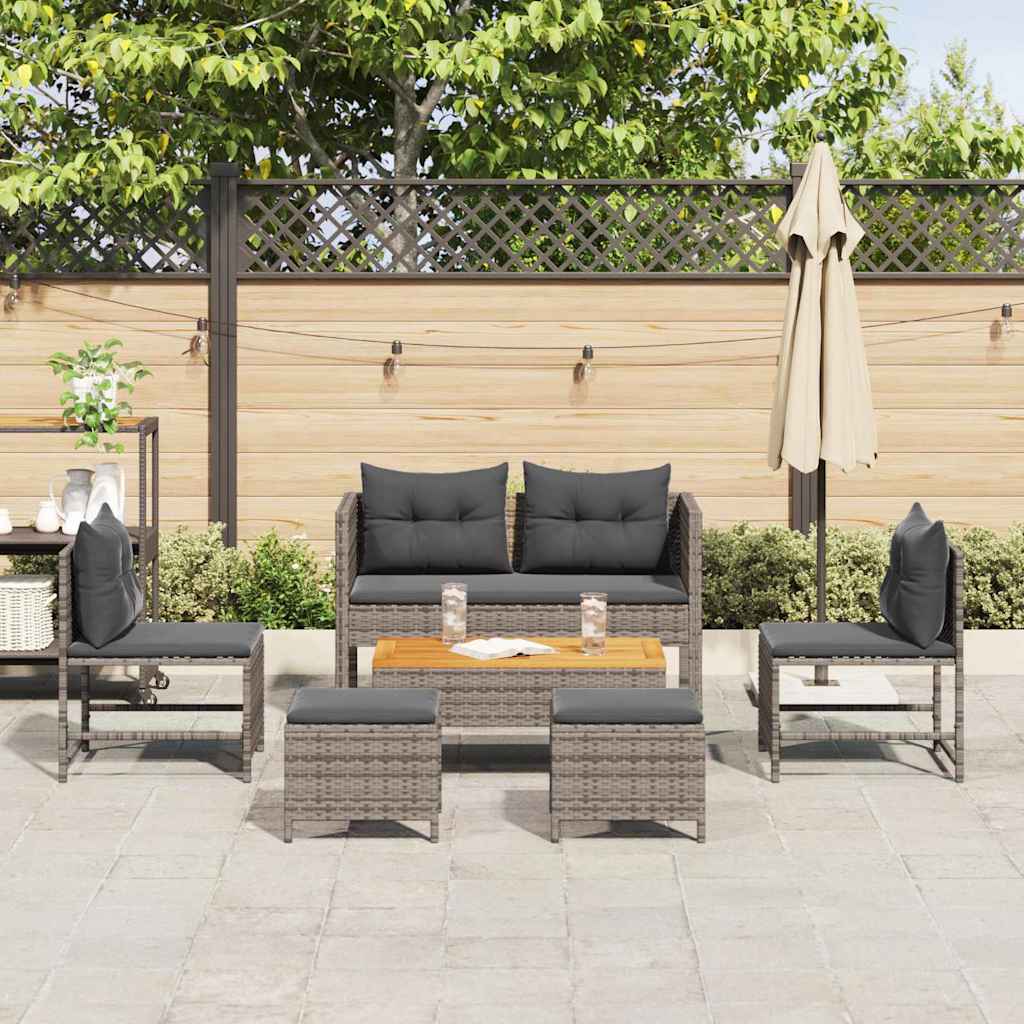 Garden Sofa Set 6 pcs Grey and dark grey Poly Rattan