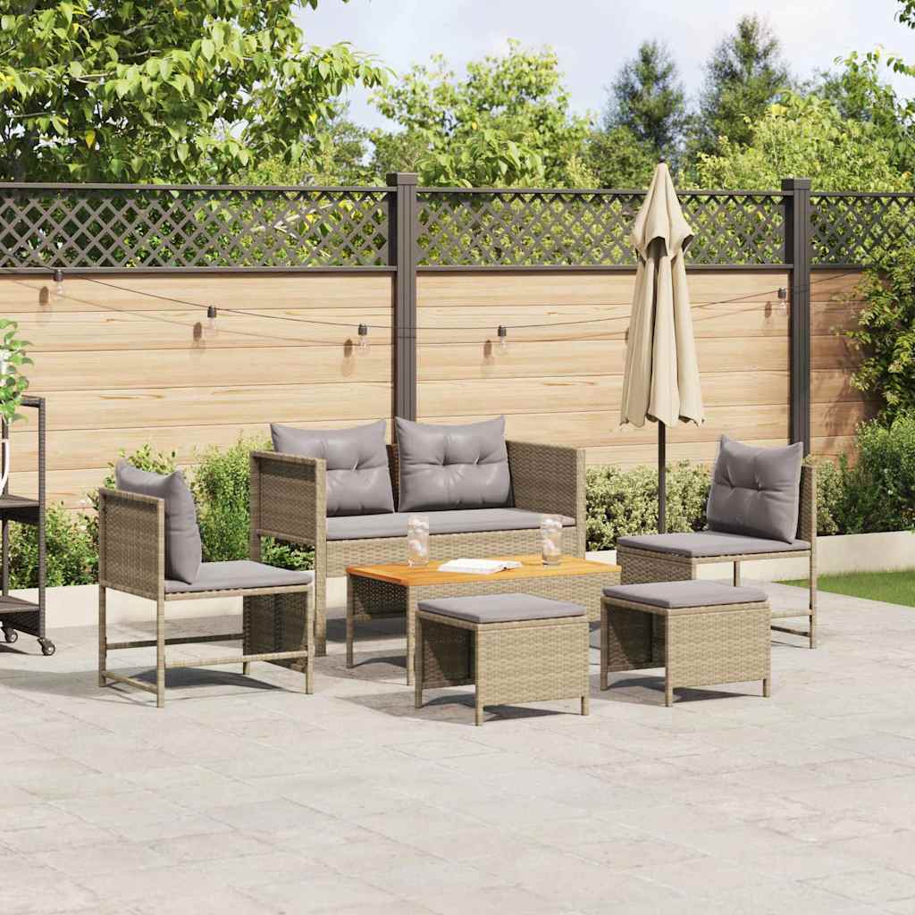 Garden Sofa Set 6 pcs Beige and light grey Poly Rattan
