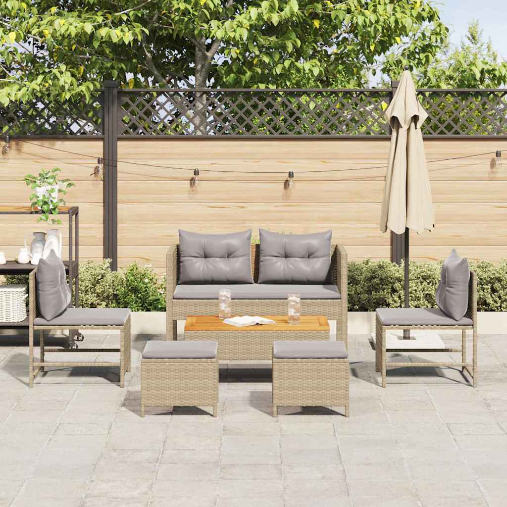 Garden Sofa Set 6 pcs Beige and light grey Poly Rattan