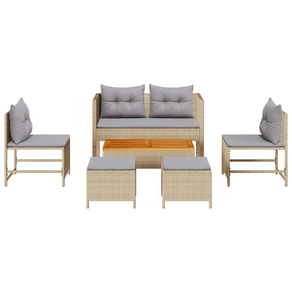 Garden Sofa Set 6 pcs Beige and light grey Poly Rattan