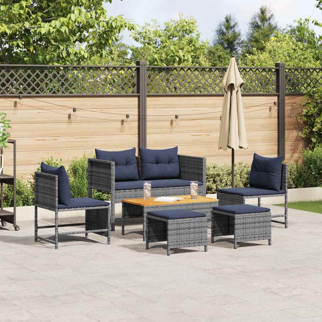 Garden Sofa Set 6 pcs Grey and navy blue Poly Rattan