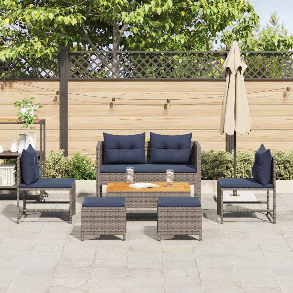 Garden Sofa Set 6 pcs Grey and navy blue Poly Rattan