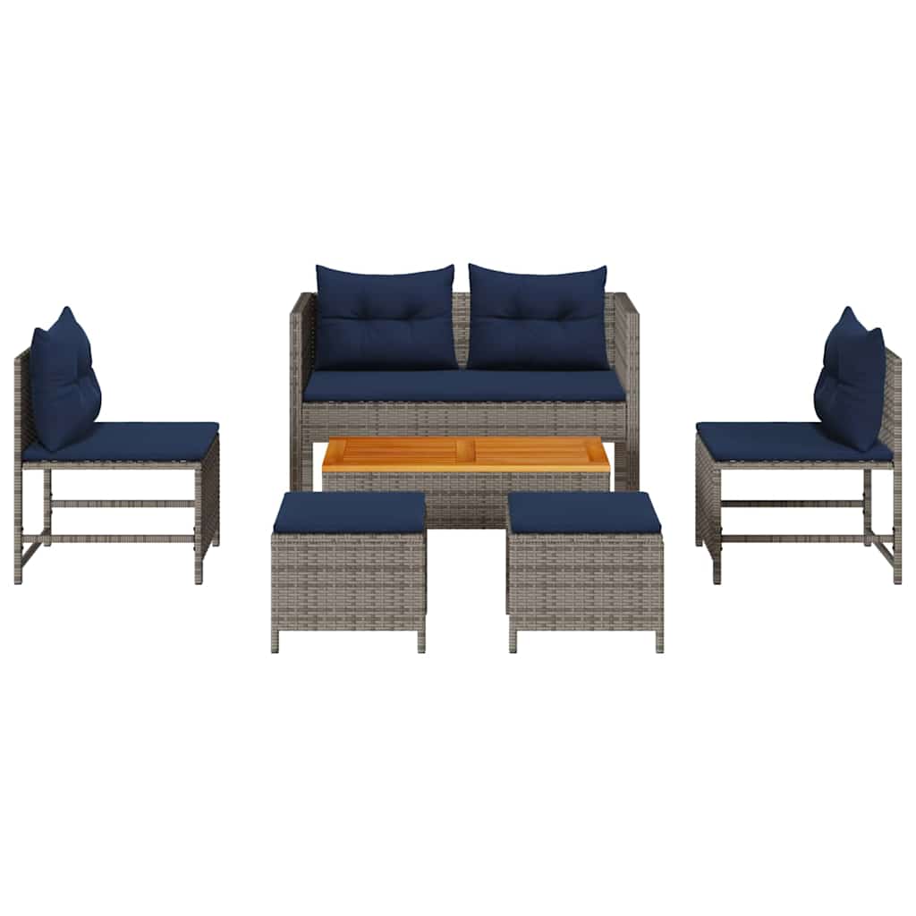 Garden Sofa Set 6 pcs Grey and navy blue Poly Rattan