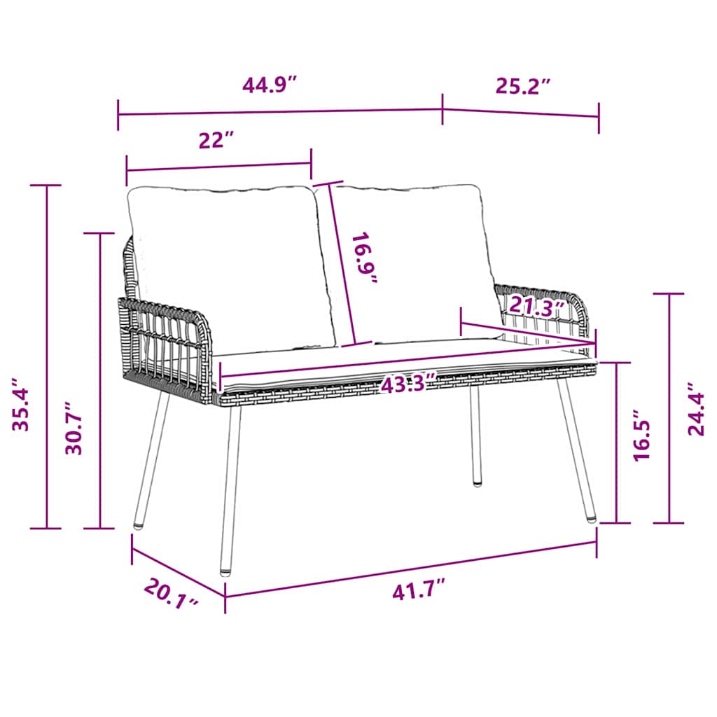 Garden Bench with Cushion Grey 114 x 64 x 78cm Metal