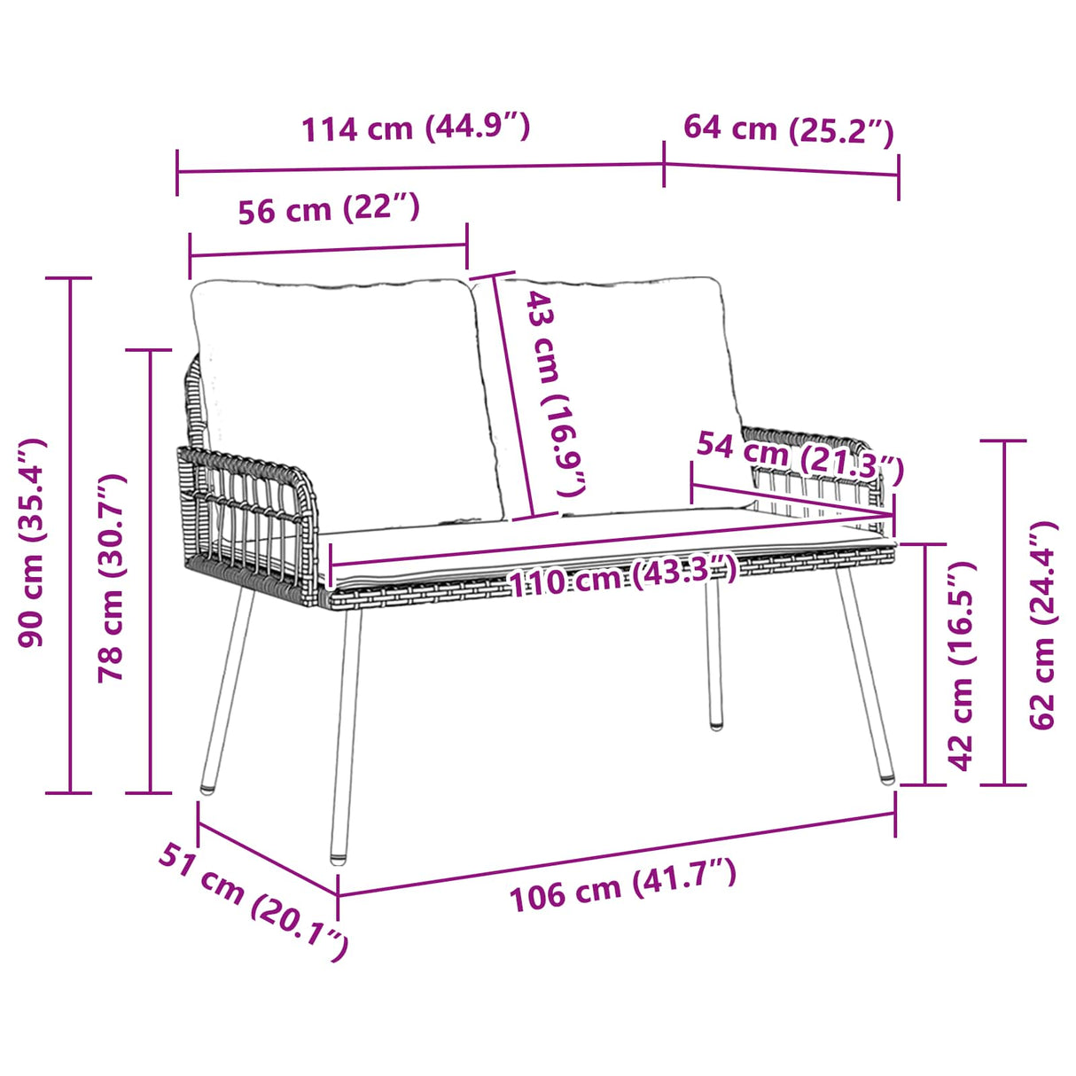 Garden Bench with Cushion Grey 114 x 64 x 78cm Metal