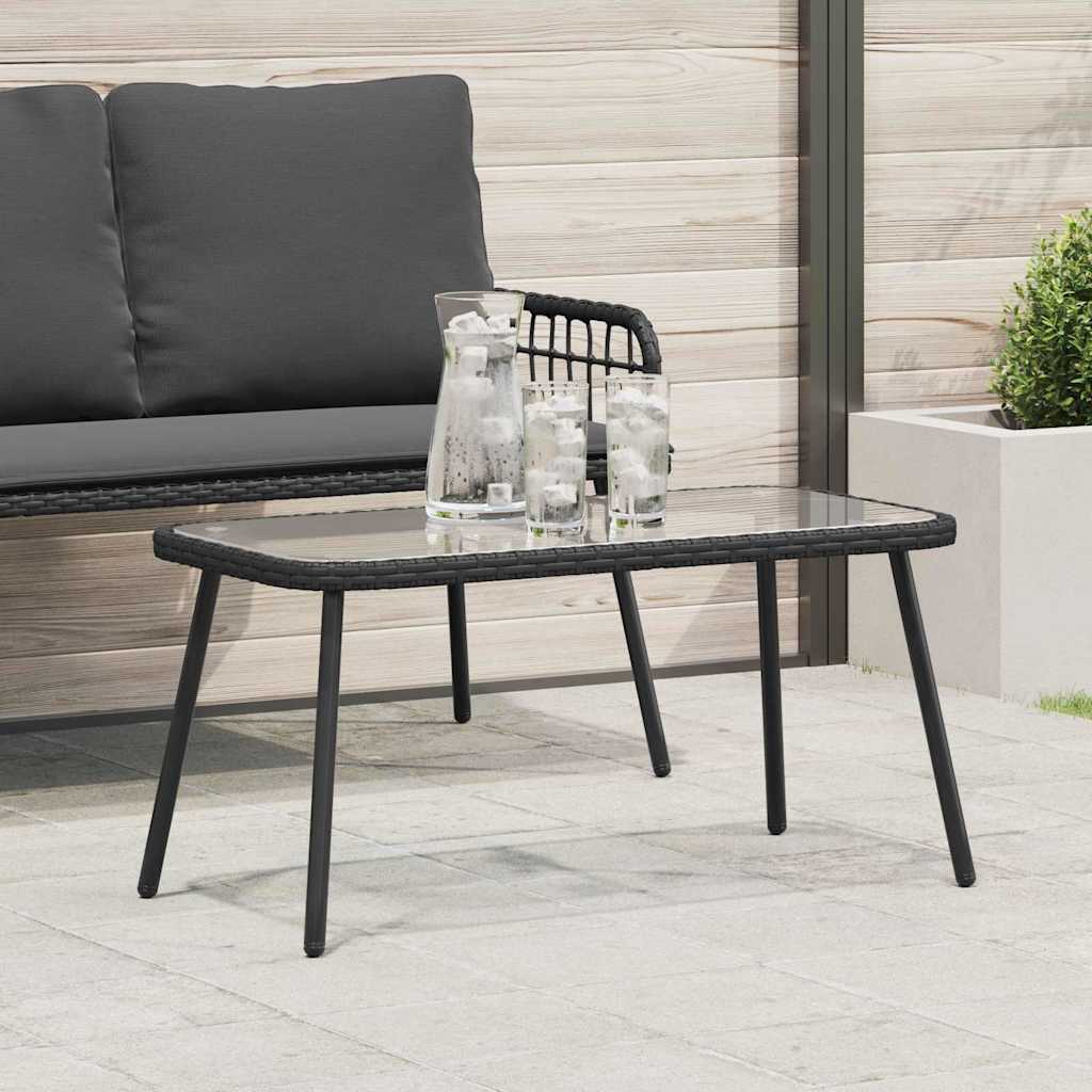 Coffee Table Black 90 x 45 x 43 cm Poly Rattan and glass