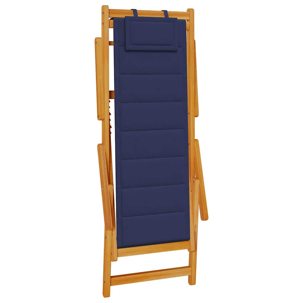 Folding Beach Chair with Armrests Blue Acacia Wood & Textilene