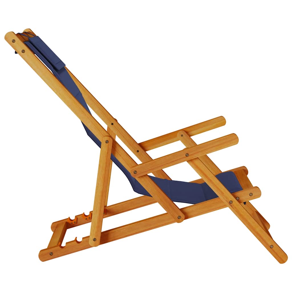 Folding Beach Chair with Armrests Blue Acacia Wood & Textilene