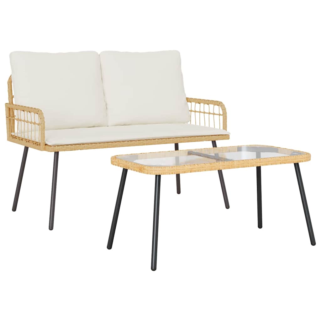 Garden Dining Set 2 pcs Natural Poly Rattan