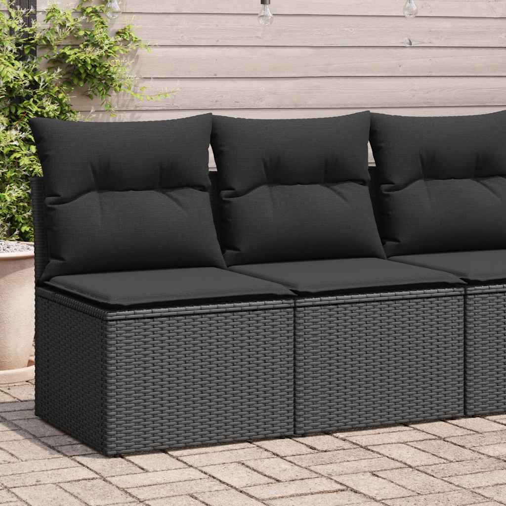 2 Piece Garden Sofa Set with Cushions Black Poly Rattan Acacia