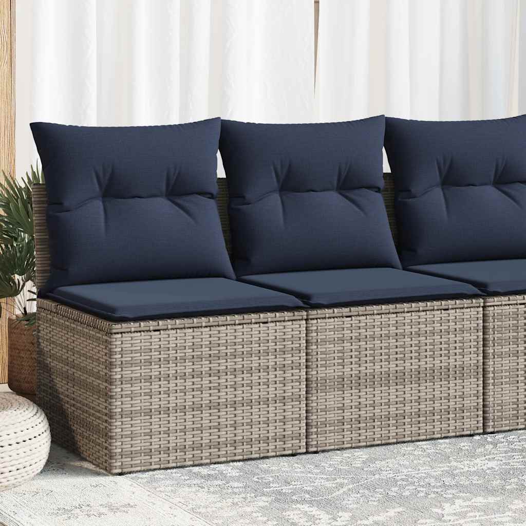 2 Piece Garden Sofa Set with Cushions Grey Poly Rattan Acacia