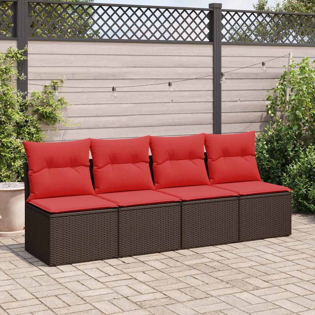2 Piece Garden Sofa Set with Cushions Brown Poly Rattan Acacia