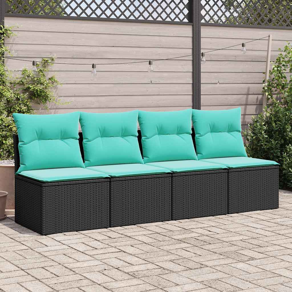 2 Piece Garden Sofa Set with Cushions Black Poly Rattan Acacia
