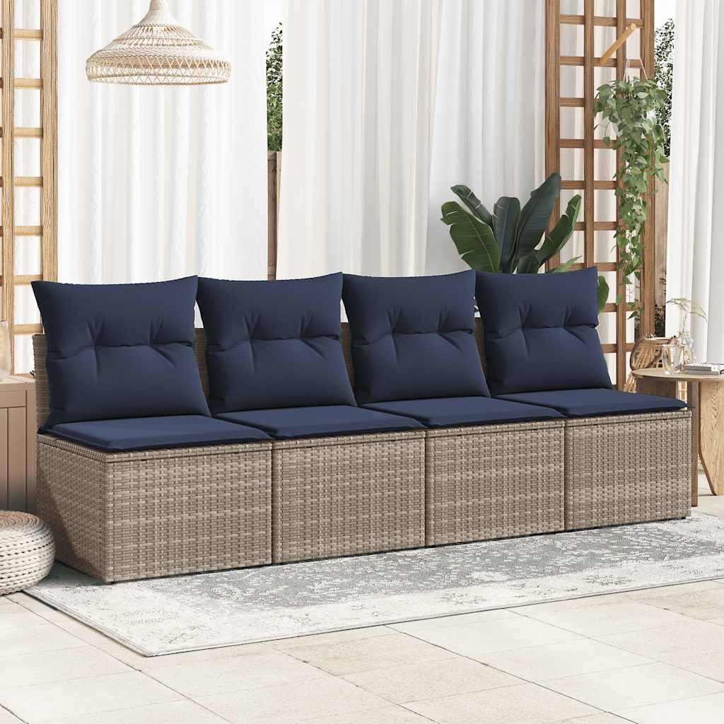 2 Piece Garden Sofa Set with Cushions Grey Poly Rattan Acacia