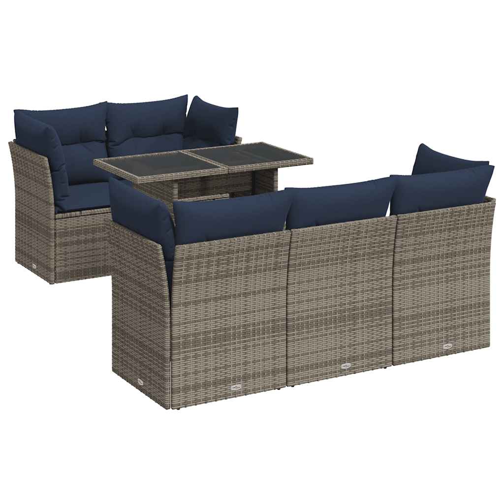 6 Piece Garden Sofa Set with Cushions Grey Poly Rattan Acacia