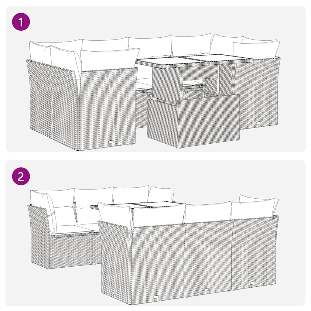 7 Piece Garden Sofa Set with Cushions Brown Poly Rattan Acacia