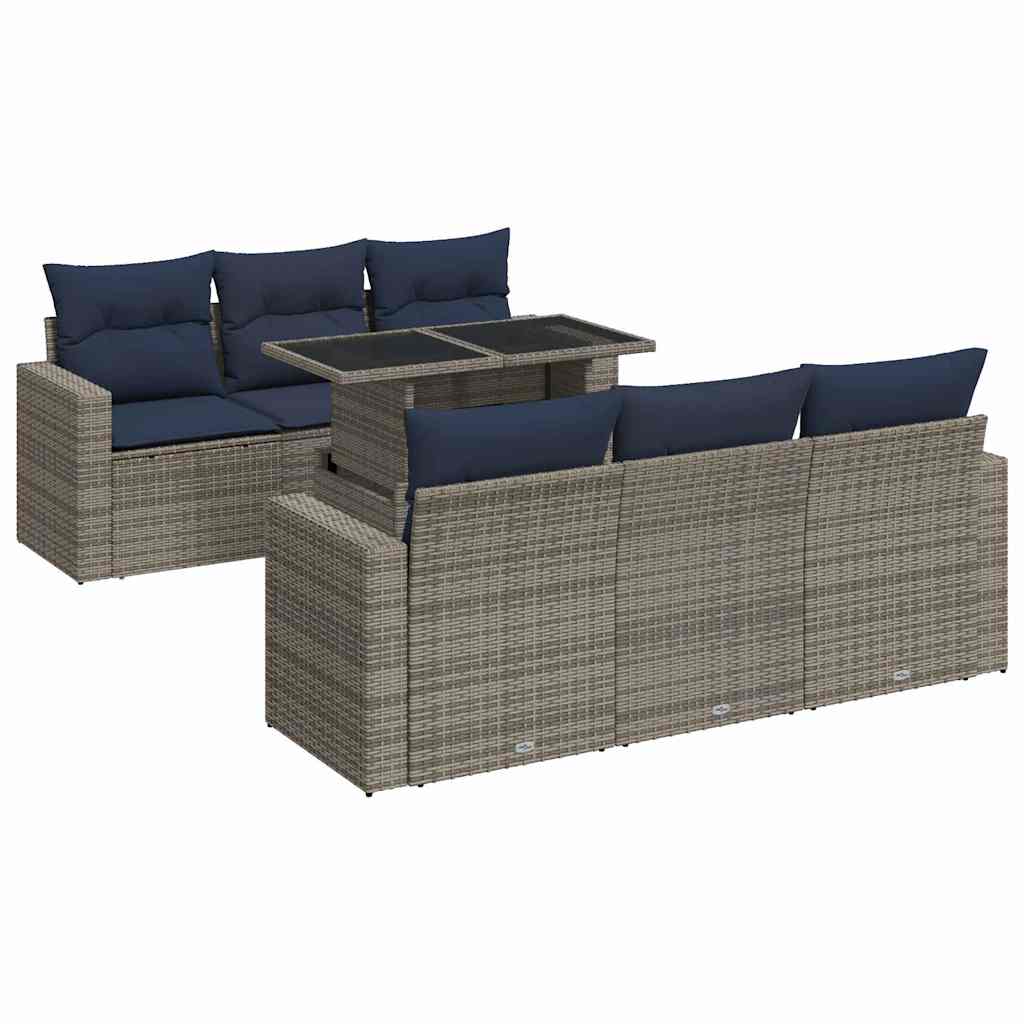 7 Piece Garden Sofa Set with Cushions Grey Poly Rattan Acacia