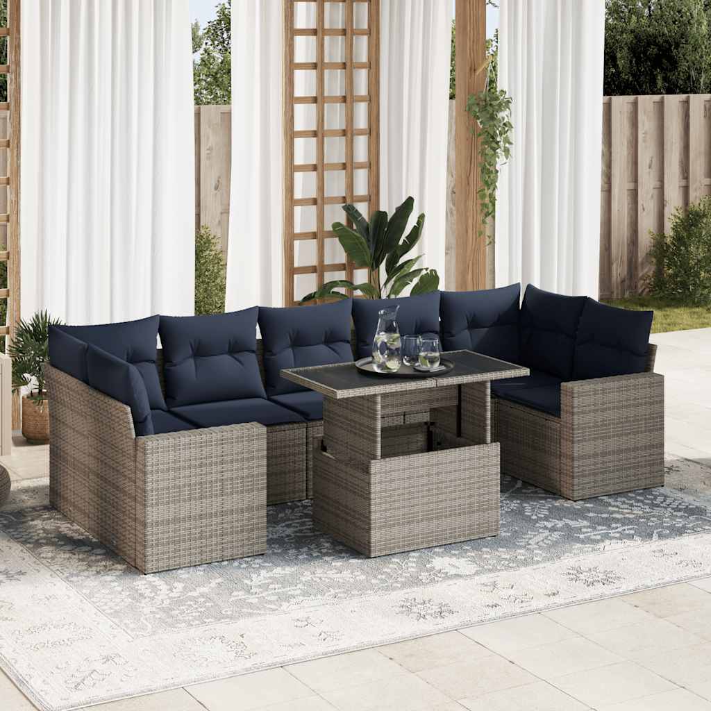 8 Piece Garden Sofa Set with Cushions Grey Poly Rattan Acacia