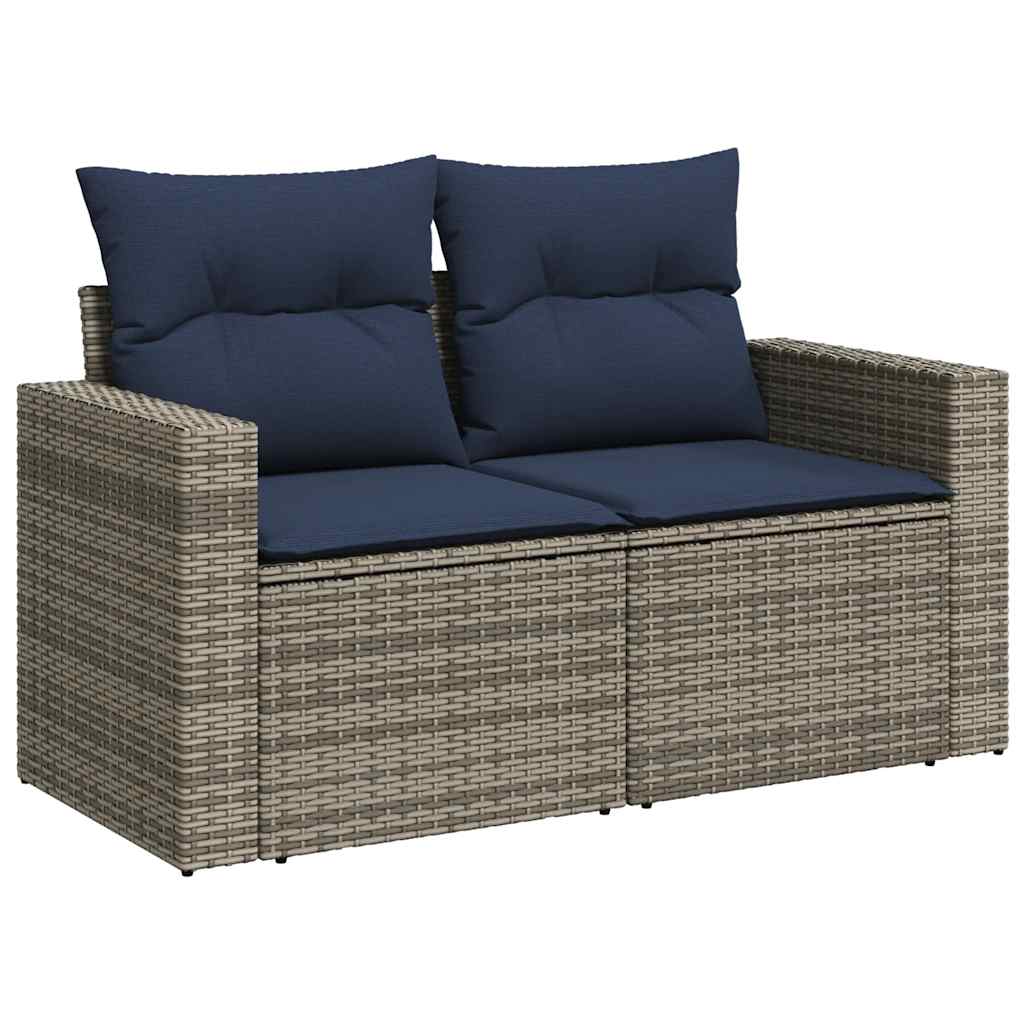 9 Piece Garden Sofa Set with Cushions Grey Poly Rattan Acacia