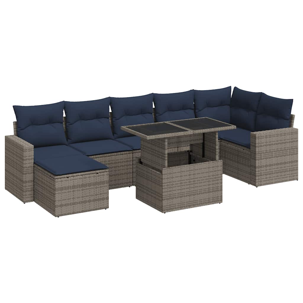 8 Piece Garden Sofa Set with Cushions Grey Poly Rattan Acacia