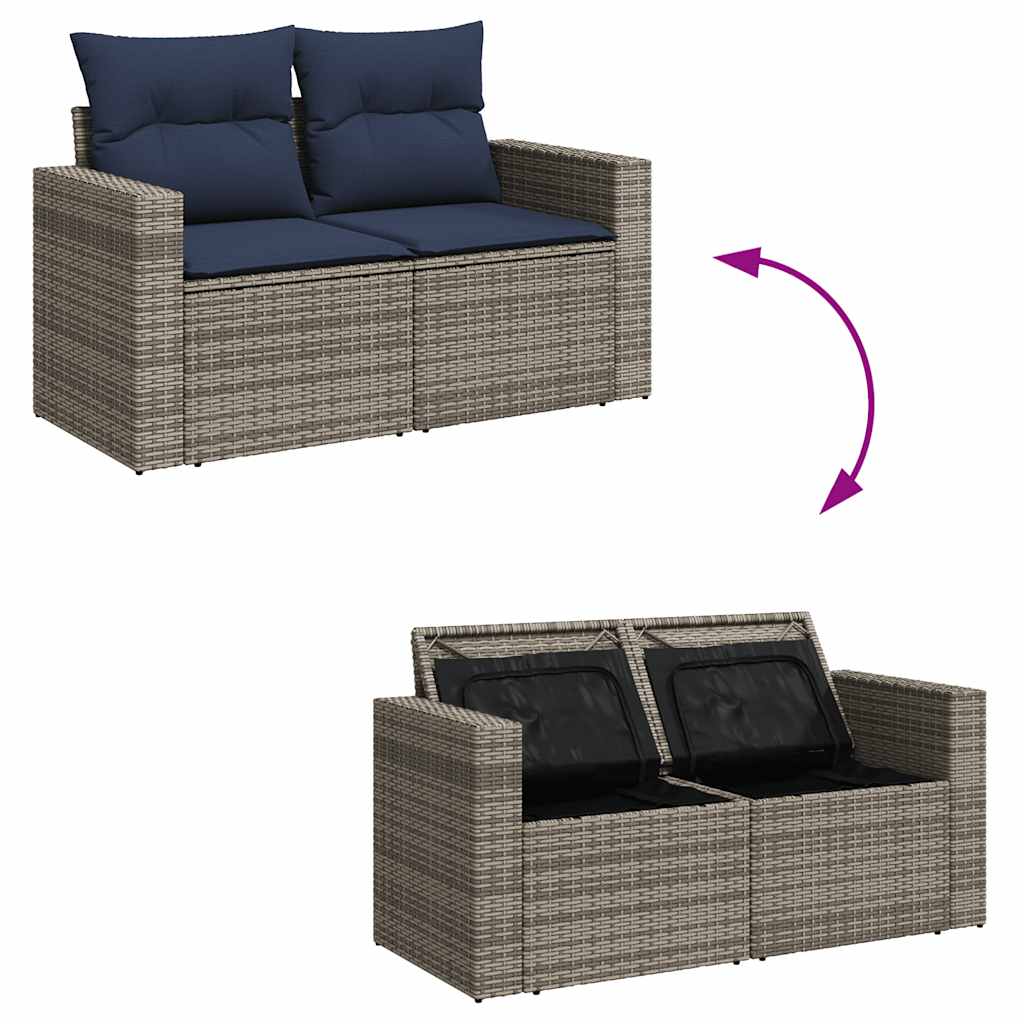 10 Piece Garden Sofa Set with Cushions Grey Poly Rattan Acacia