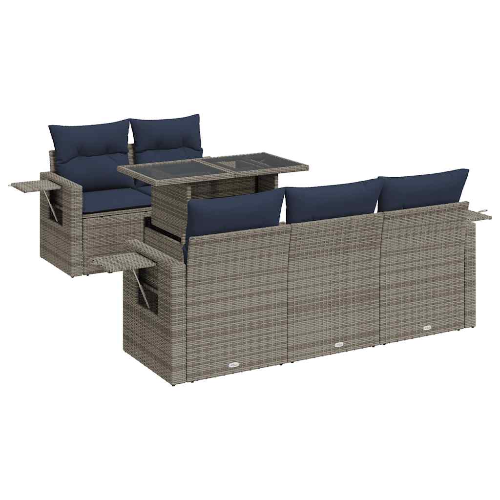 6 Piece Garden Sofa Set with Cushions Grey Poly Rattan