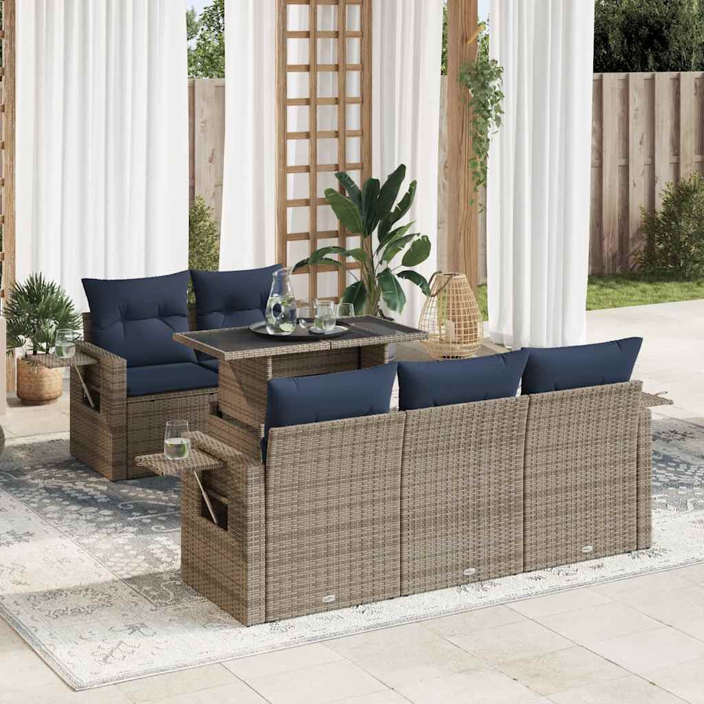 6 Piece Garden Sofa Set with Cushions Grey Poly Rattan