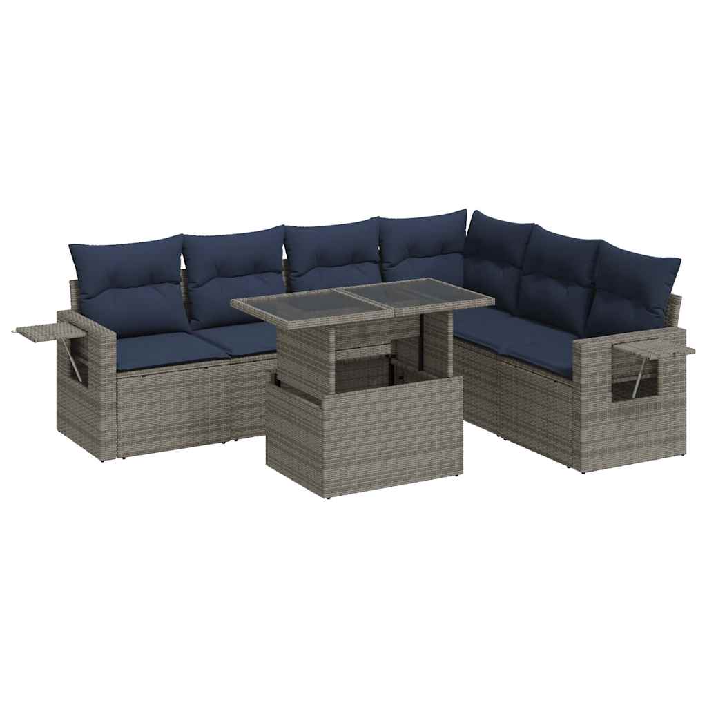 7 Piece Garden Sofa Set with Cushions Grey Poly Rattan