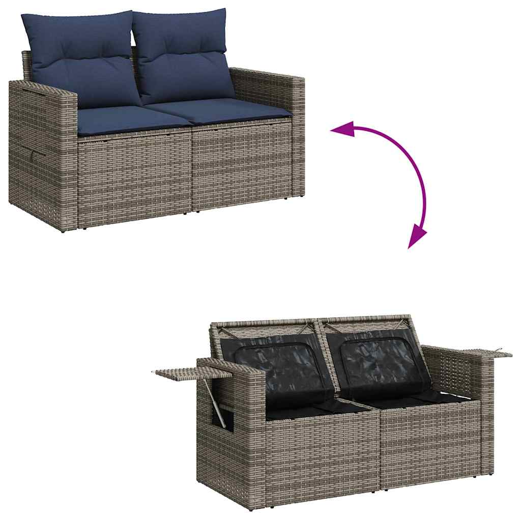 7 Piece Garden Sofa Set with Cushions Grey Poly Rattan Acacia