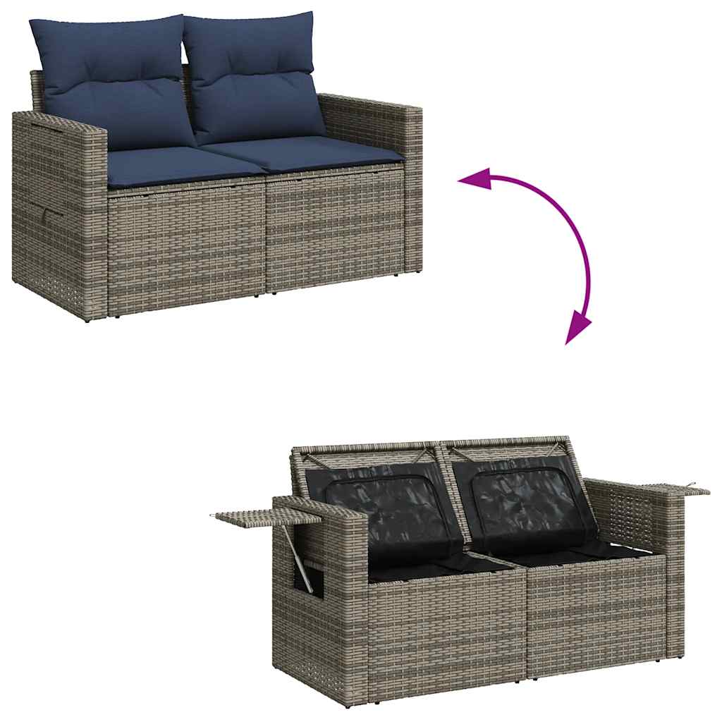 11 Piece Garden Sofa Set with Cushions Grey Poly Rattan Acacia