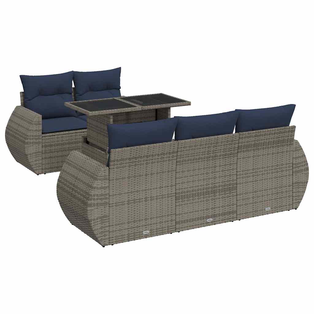 6 Piece Garden Sofa Set with Cushions Grey Poly Rattan Acacia